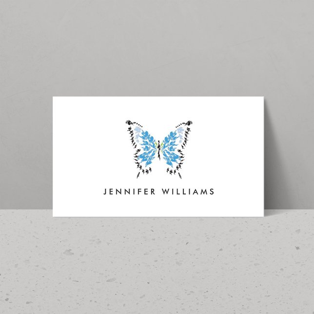 Blue Painted Butterfly Logo on White Business Card (Creator Uploaded)