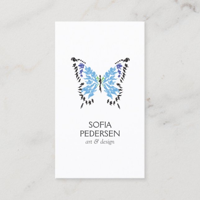 Blue Painted Butterfly Logo on White Vertical Business Card (Front)