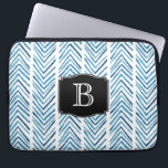 Blue Painted Chevrons Pattern with Monogram Laptop Sleeve<br><div class="desc">An attractive painted chevron pattern with a tribal look, this blue and white design has a personalised monogram that you can edit with your initial or other desired text.</div>