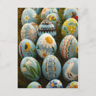 Blue Painted Easter Eggs Holiday Postcard