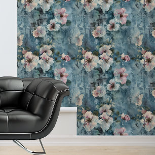 Blue Painted Flower Floral  Wallpaper