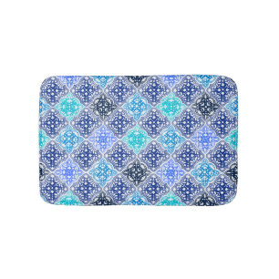 Blue Painted Moroccan Tile Pattern Bath Mat