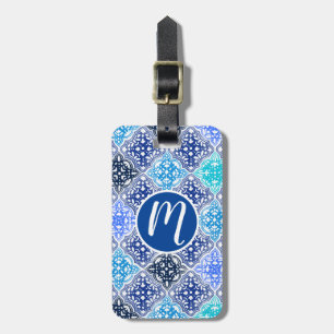 Blue Painted Moroccan Tile Pattern Luggage Tag