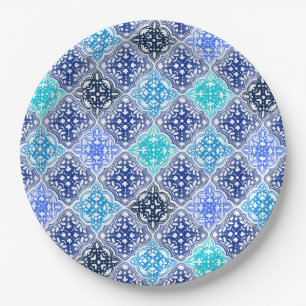 Blue Painted Moroccan Tile Pattern Paper Plate