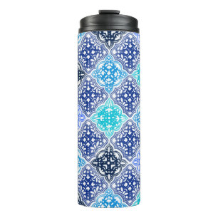 Blue Painted Moroccan Tile Pattern Thermal Tumbler