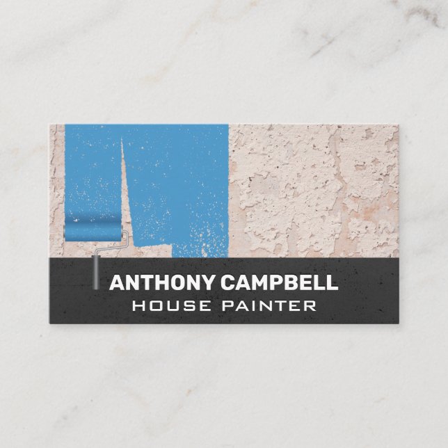 Blue Painted Textured Wall | Paint Roller Business Card (Front)