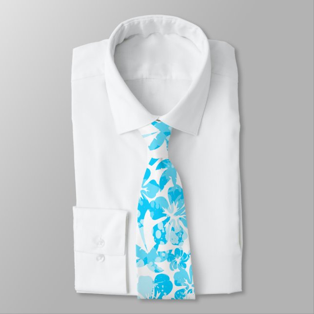 Blue painted tropical floral tie (Tied)