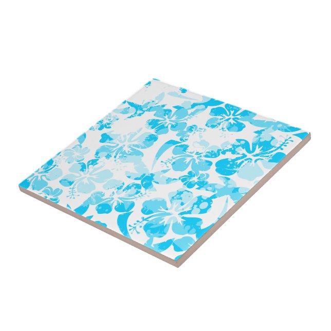 Blue painted tropical floral tile (Side)