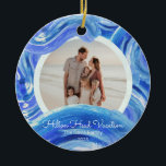Blue Painted Waves Beach Vacation Christmas Ceramic Tree Decoration<br><div class="desc">Create a keepsake ornament,  for yourself or as a gift to remember you family vacation. Swap in your family photo,  name,  vacation location,  onto this beautifully designed blue painted waves ornament. Perfect for your beach vacation photo!</div>