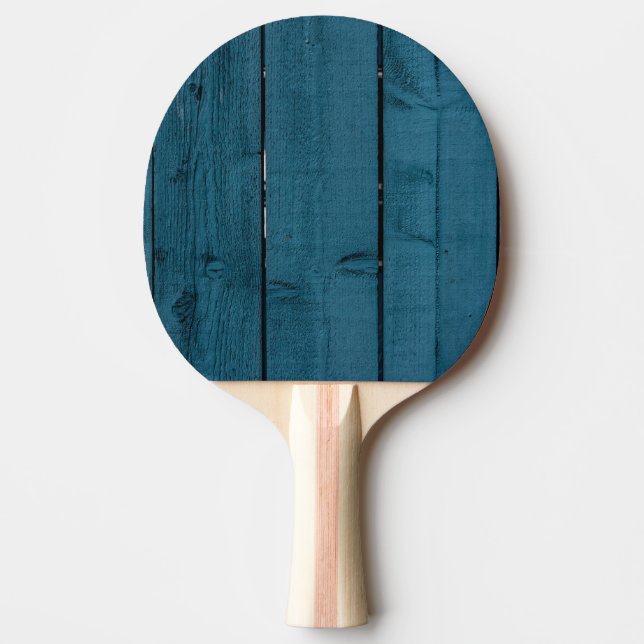 Blue painted wood planks ping pong paddle (Front)