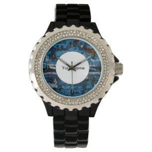 Blue painted wood watch