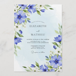 Blue Painterly Floral Whimsy Wedding Invitation