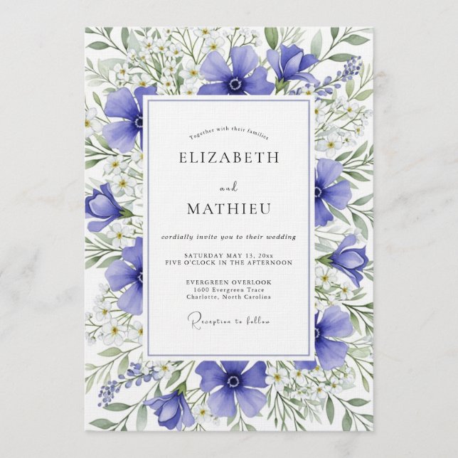 Blue Painterly Meadow Wedding Invitation (Front)