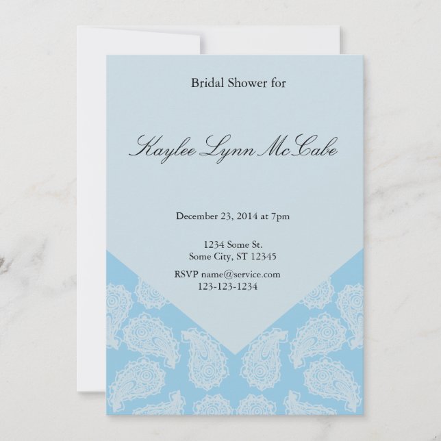 Blue Paisley Bridal Shower Invitation (Front)