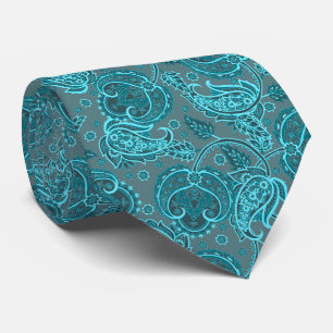 Blue paisley damask floral orientated ethnic patte tie