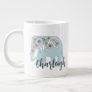 Blue Paisley Elephant Boho Chic Large Coffee Mug