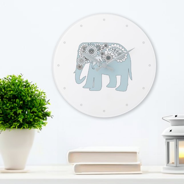 Blue Paisley Elephant Large Clock (Creator Uploaded)