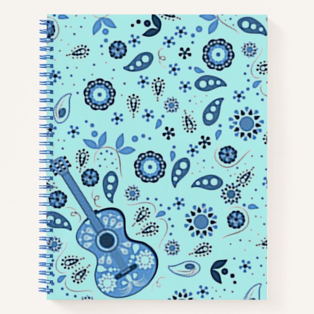 Blue Paisley Guitar Spiral Notebook  (Front)