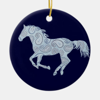 Blue Paisley Horse Ceramic Tree Decoration