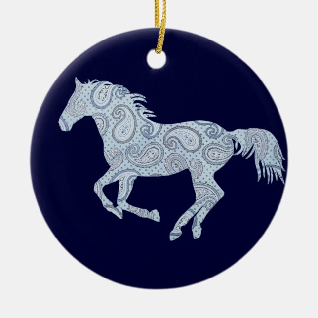 Blue Paisley Horse Ceramic Tree Decoration (Front)