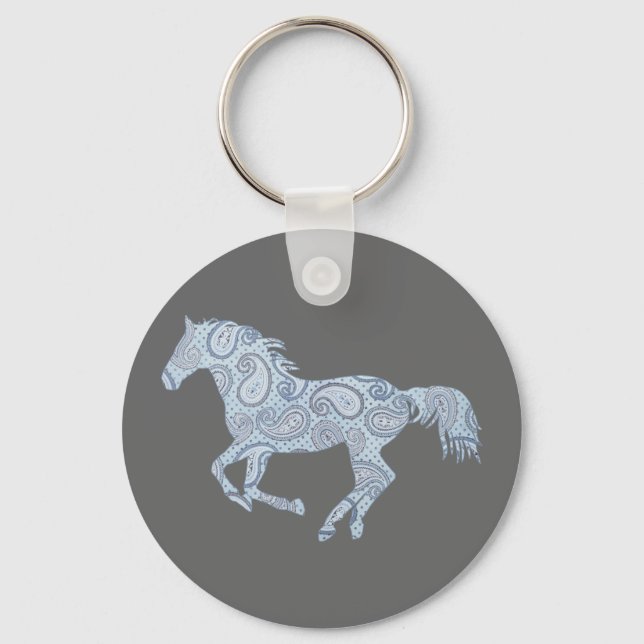 Blue Paisley Horse Key Ring (Front)