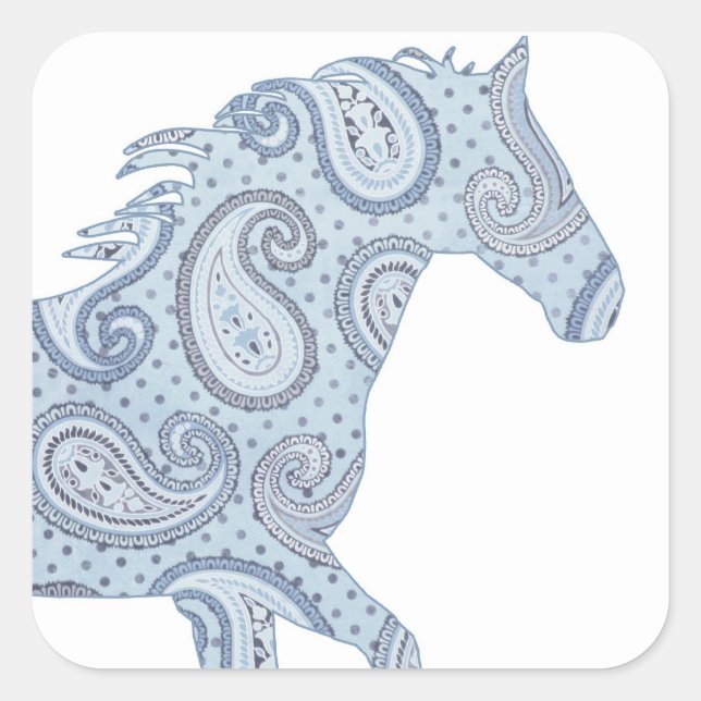 Blue Paisley Horse Square Sticker (Front)