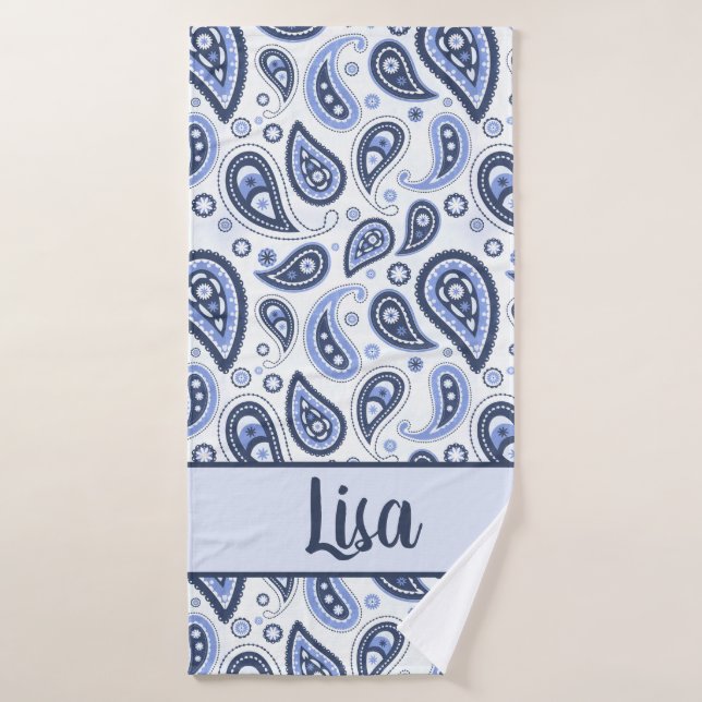 Blue Paisley Pattern Bath Towel Set (Bath Towel)