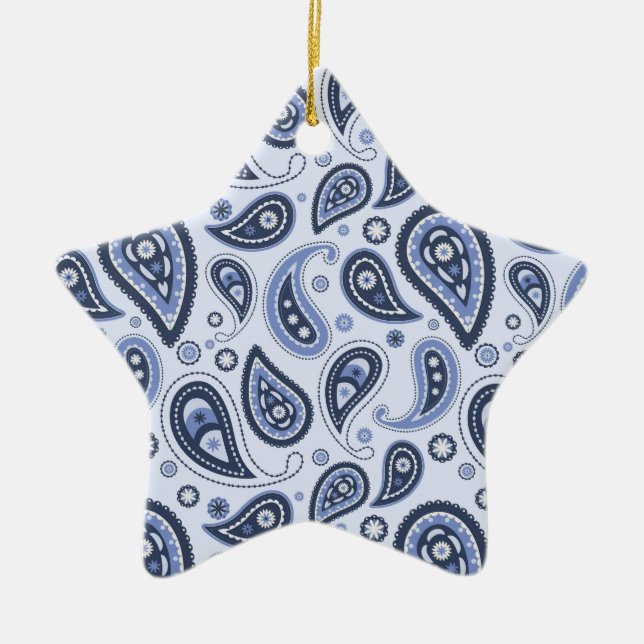Blue Paisley Pattern Ceramic Tree Decoration (Front)