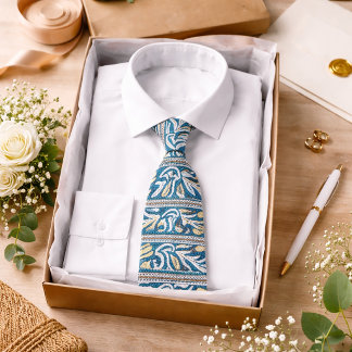 Blue Paisley Pattern Classic Elegant Style Vintage Tie