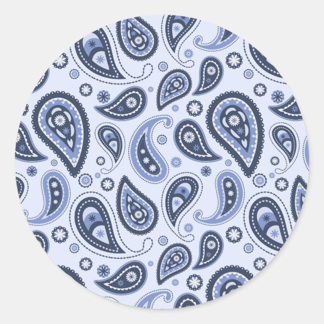 Blue Paisley Pattern Classic Round Sticker (Front)