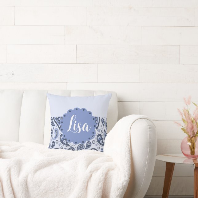 Blue Paisley Pattern Cushion (Couch)