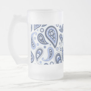 Blue Paisley Pattern Frosted Glass Beer Mug