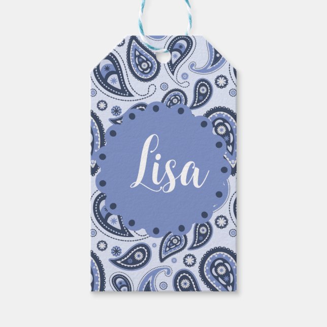 Blue Paisley Pattern Gift Tags (Front)