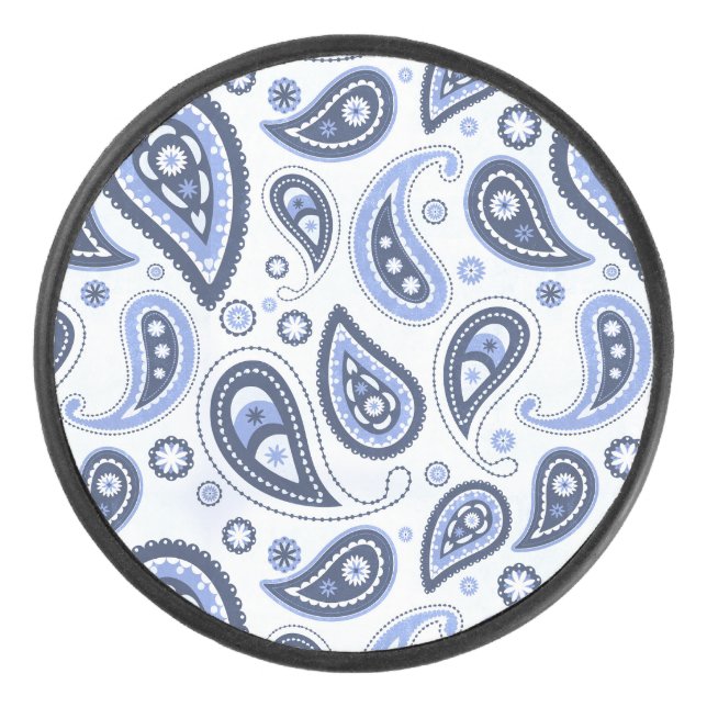 Blue Paisley Pattern Hockey Puck (Front)