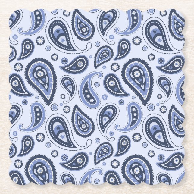 Blue Paisley Pattern Paper Coaster (Front)
