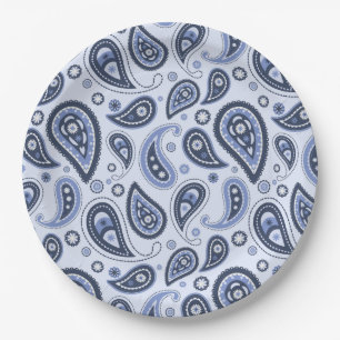 Blue Paisley Pattern Paper Plate
