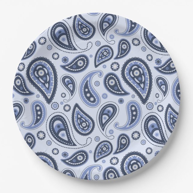 Blue Paisley Pattern Paper Plate (Front)