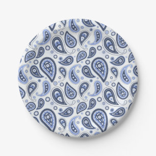 Blue Paisley Pattern Paper Plate