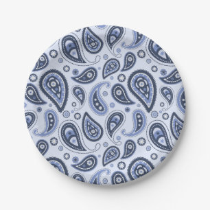 Blue Paisley Pattern Paper Plate