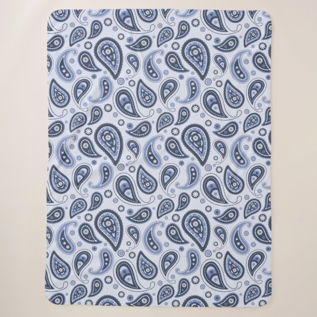 Blue Paisley Pattern Sherpa Blanket (Front)