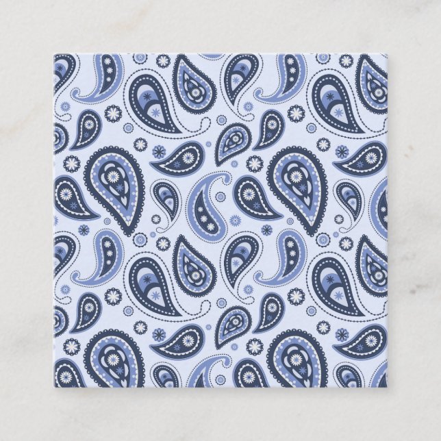 Blue Paisley Pattern Square Business Card (Front)