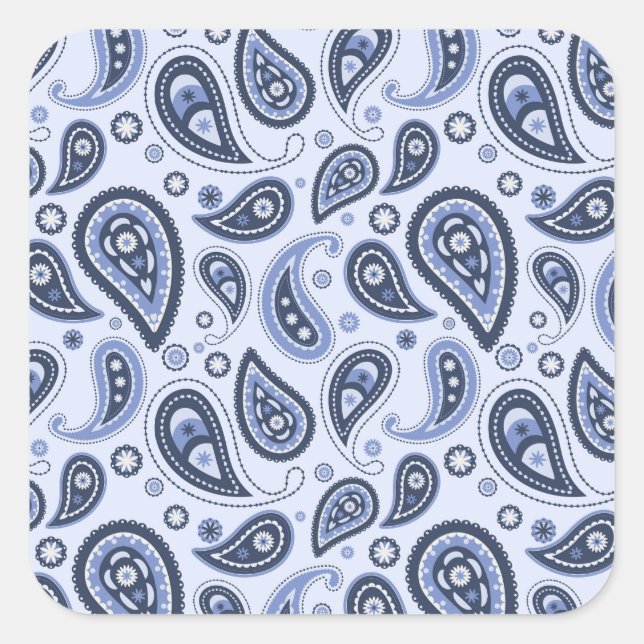 Blue Paisley Pattern Square Sticker (Front)