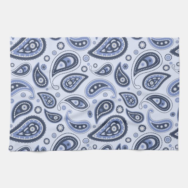 Blue Paisley Pattern Tea Towel (Horizontal)