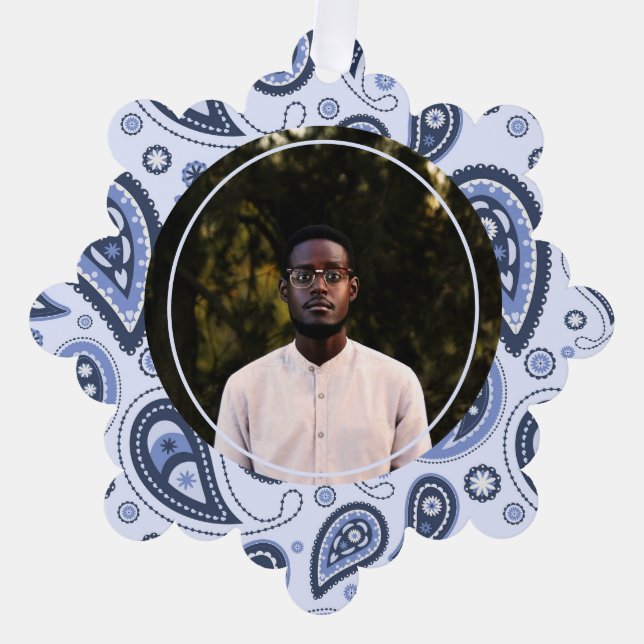 Blue Paisley Pattern Tree Decoration Card (Front)