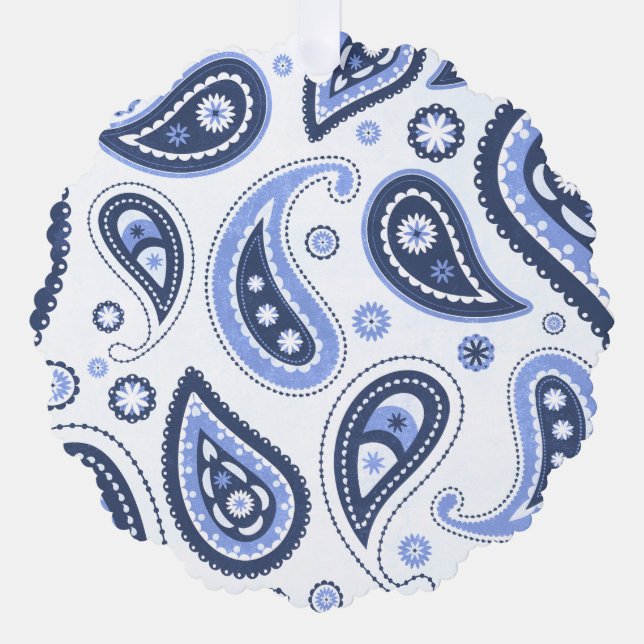 Blue Paisley Pattern Tree Decoration Card (Front)