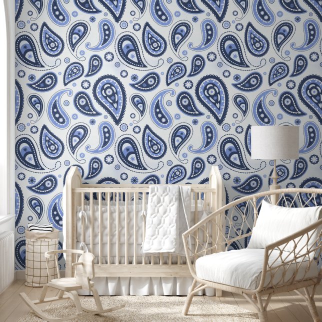 Blue Paisley Pattern Wallpaper (Kids)