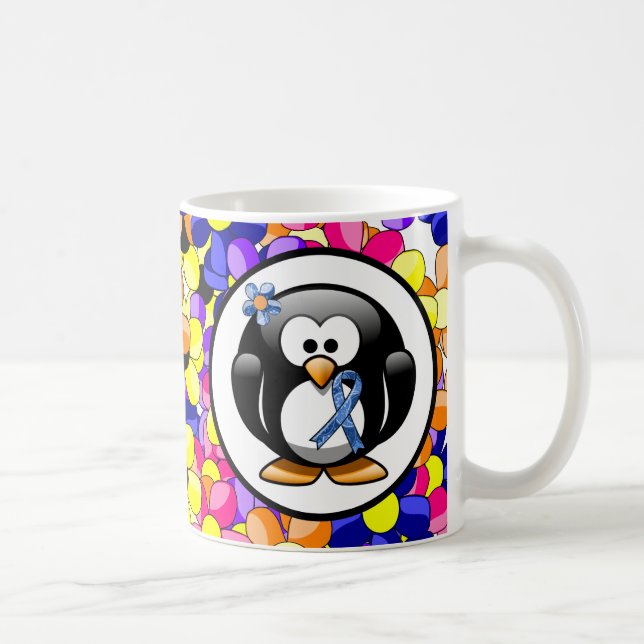 Blue Paisley Ribbon Penguin Coffee Mug (Right)