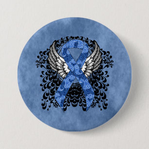 Blue Paisley Ribbon with Wings 7.5 Cm Round Badge