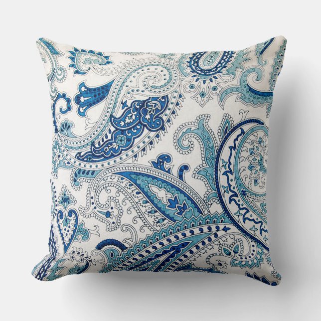Blue Paisley Throw Pillow (Front)