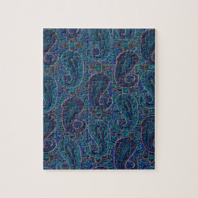 Blue Paisley Vintage Pattern Jigsaw Puzzle (Vertical)